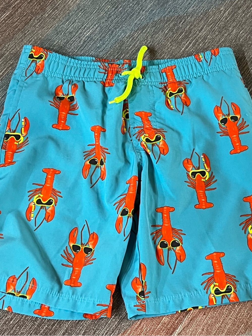 wonder nation Blue Swim Trunks with Orange Lobster Print and Neon Drawstring